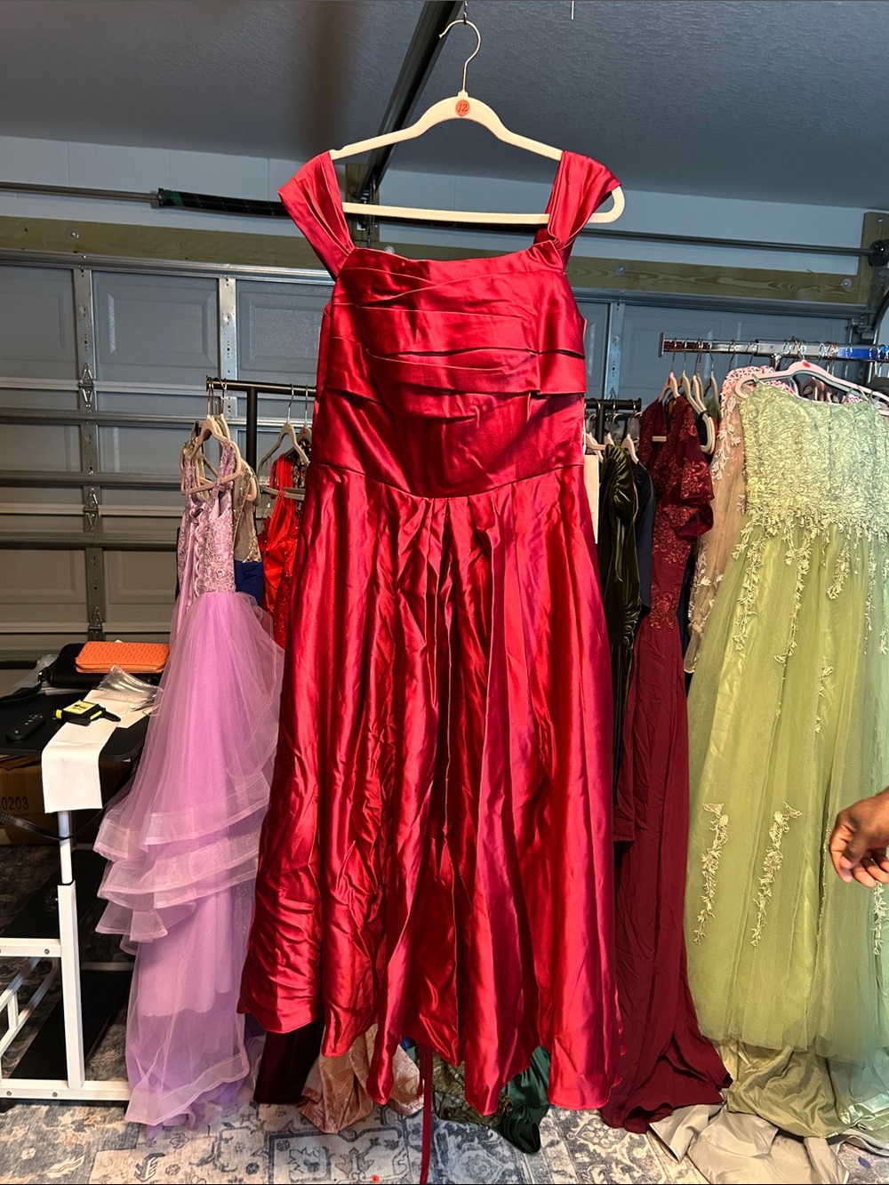 Red Satin A-Line Party Dress - Women
